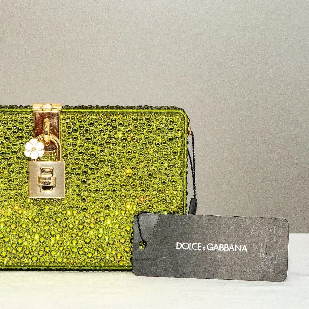 DOLCE & GABBANA Dolce & Gabbana Green Heat-Applied Rhinestones Dolce Box Chain C - Picture 2 of 3